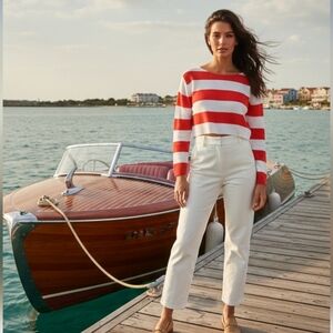 H&M Red and White Striped Cropped Sweater